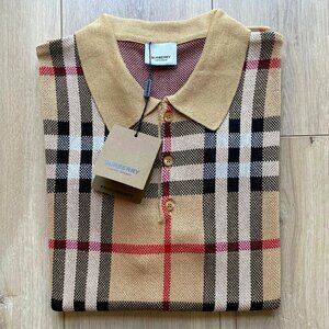 Burberry Tan and Black Checkered Polo Shirt